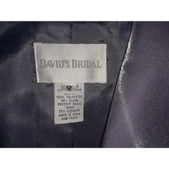 Davids Bridal-Formal Dress-Size 12-Two Piece Dress/Open Blazer-Shiny Grey-Beaded - Picture 8 of 10